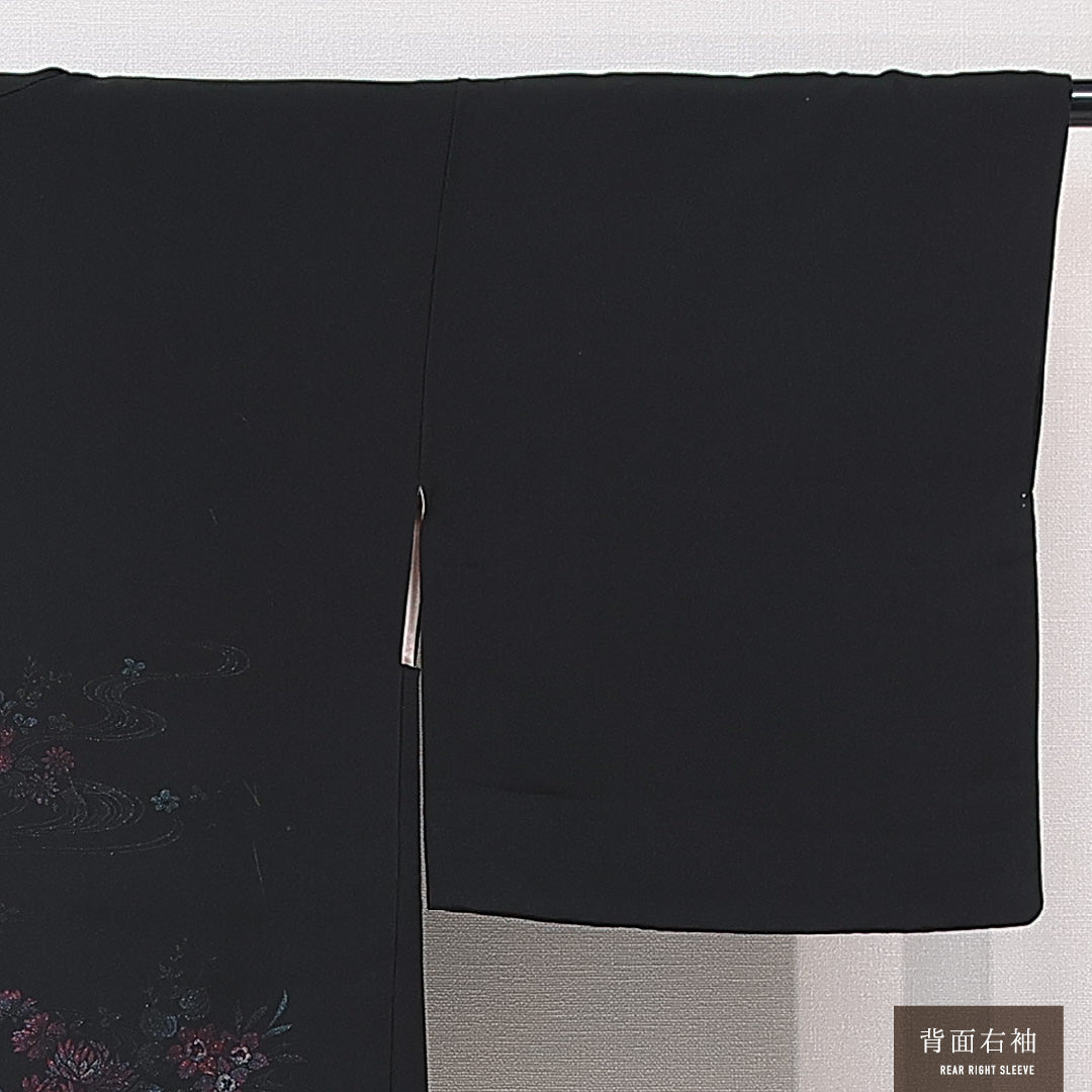 黒羽織 袷 身丈82cm 裄丈63cm 正絹 Sランク インフォーマル Sサイズ 漆糸 紐あり 桔梗 黒系 RP 1233-15309