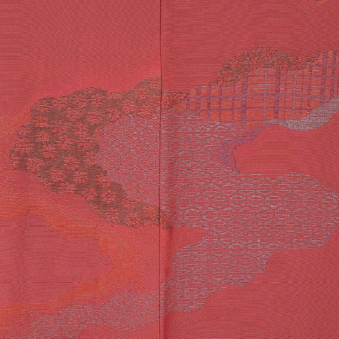 アンティーク 羽織(お召) 袷 身丈89cm 裄丈61cm 正絹 Aランク Sサイズ 一つ紋(五三桐) 道長取り 朱系 1217-15263