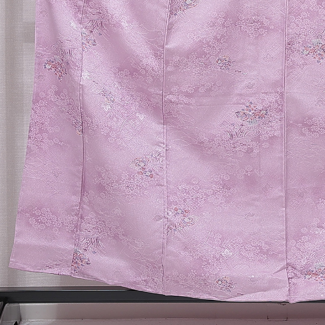 新古品 小紋 洗える着物 袷 身丈158cm 裄丈65cm ポリエステル Nランク Mサイズ 広衿 インフォーマル 吉祥文様 菊 紫系 1215-15788