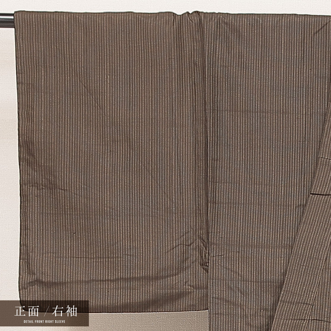 男着物 袷 身丈138cm 裄丈63cm 正絹 Aランク カジュアル 棒衿 Sサイズ 縞 茶系 RP 1224-16923