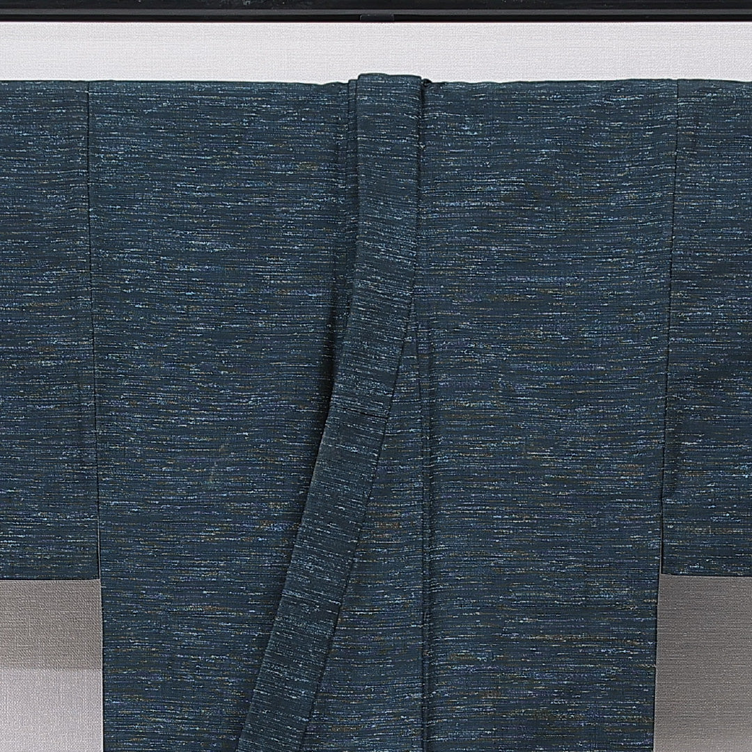 ウールの男着物(紬) 洗える着物 単衣 身丈142cm 裄丈67cm ウール Cランク Mサイズ 棒衿 カジュアル 抽象柄 紺系 1219-15765