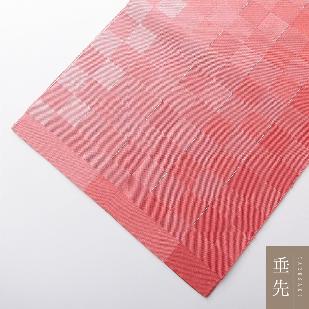 八寸名古屋帯 帯丈376cm カジュアル 開き仕立て 全通 Cランク 正絹 市松 ピンク系 1224-03793