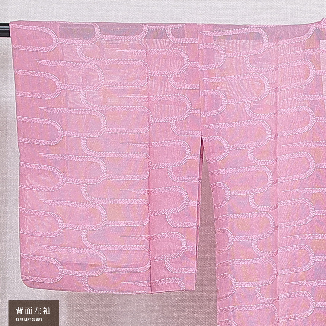 夏物 洗える着物 道行コート 紗 身丈88cm 裄丈61cm ポリエステル Sランク セミフォーマル Sサイズ 落款 幾何学柄 ピンク系 RP 1237-16184