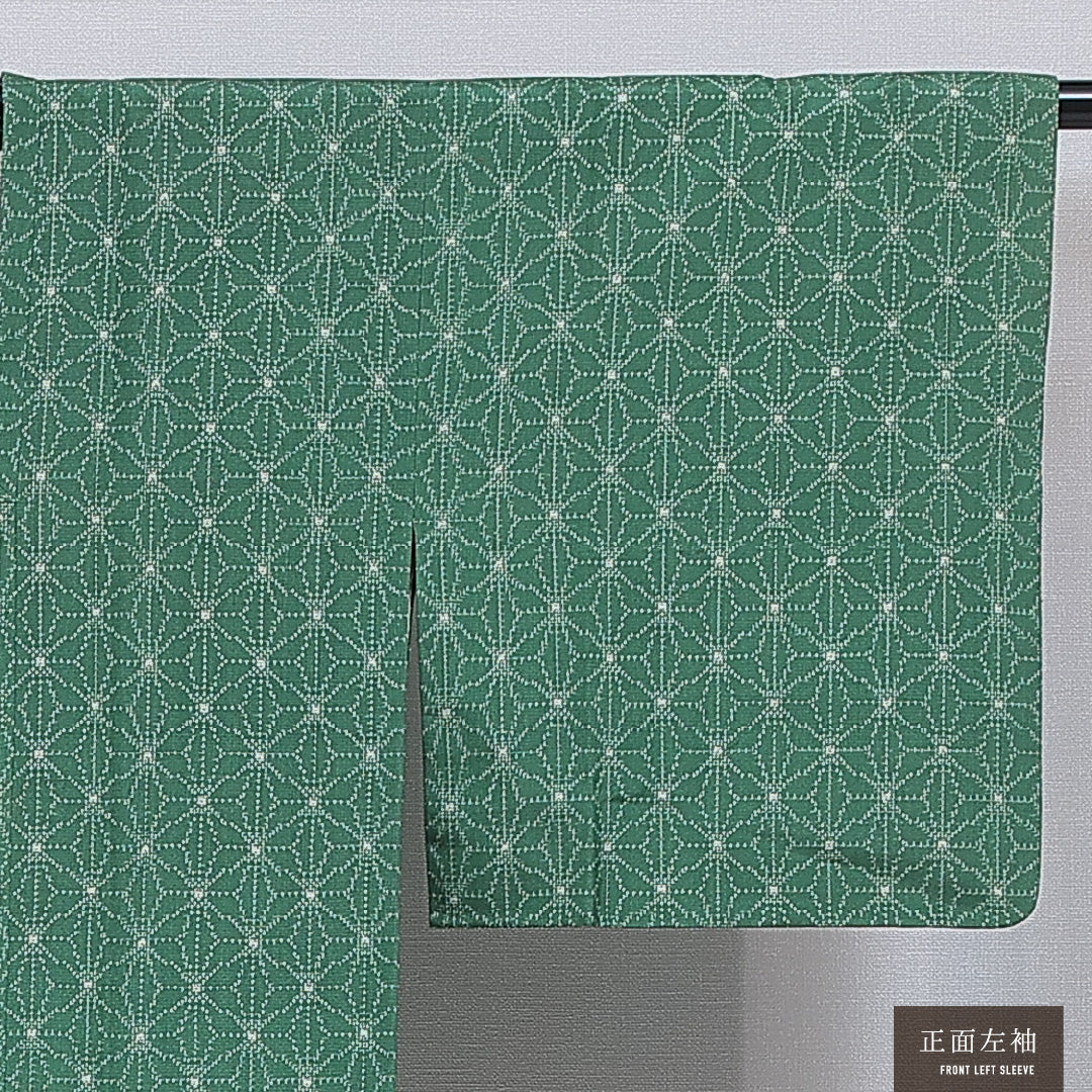 道行コート 袷 身丈83cm 裄丈63cm 正絹 Cランク セミフォーマル Sサイズ ポケットあり 幾何学柄 緑系 HP 1237-16856