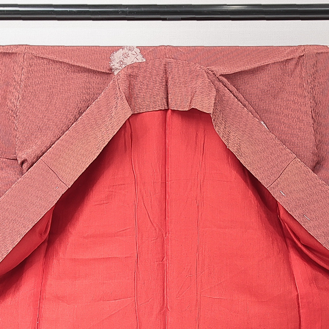 アンティーク 紬 袷 身丈153cm 裄丈63cm 正絹 Aランク Sサイズ 広衿 花柄 赤系 1216-15233