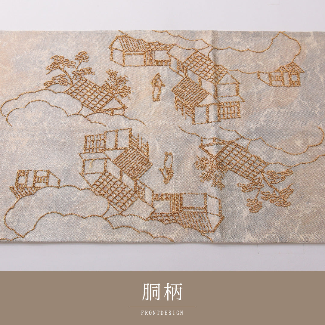 袋帯 帯丈432cm フォーマル ポイント柄 Aランク 正絹 刺繍 御所解 クリーム系 1223-02063