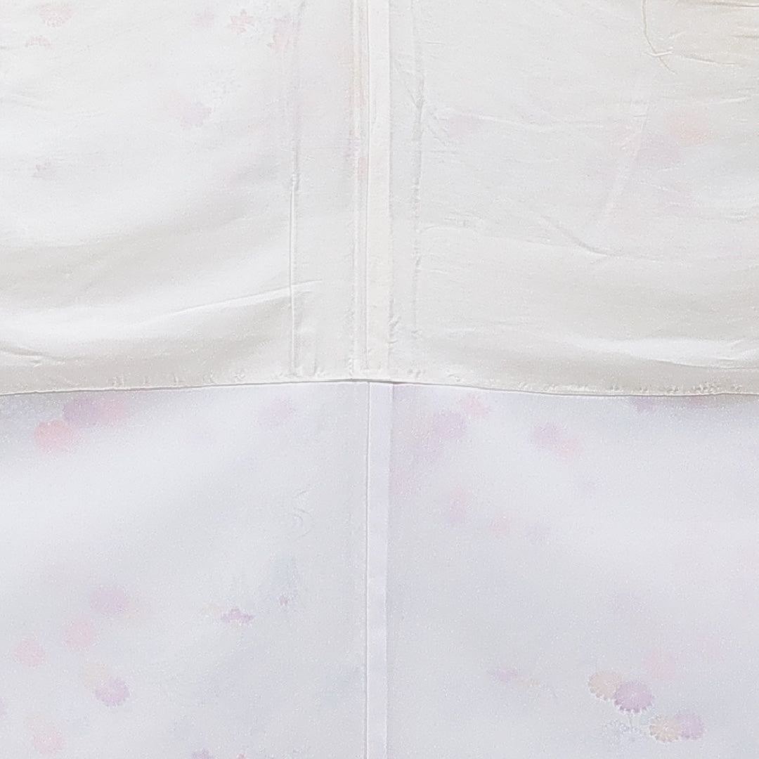 小紋 洗える着物 袷 身丈150cm 裄丈65cm ポリエステル Cランク Sサイズ 広衿 インフォーマル 流水 牡丹 クリーム系 1215-15834