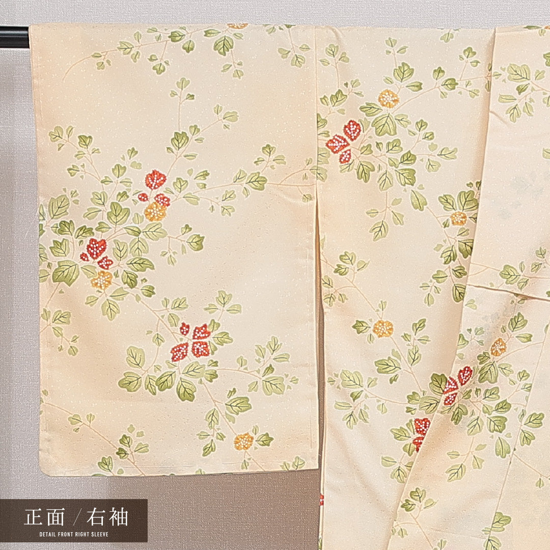 小紋 袷 身丈157cm 裄丈64cm 正絹 Sランク インフォーマル 広衿 Mサイズ 苺 黄系 RP 1221-16049