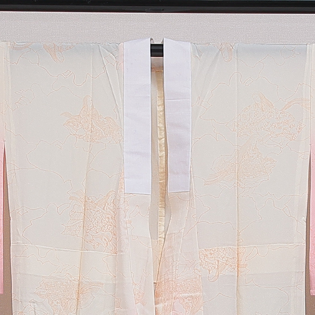 長襦袢 無双袖 身丈126cm 裄丈64cm 正絹 Sランク Mサイズ 平安絵巻 ベージュ系 RP 1239-16583