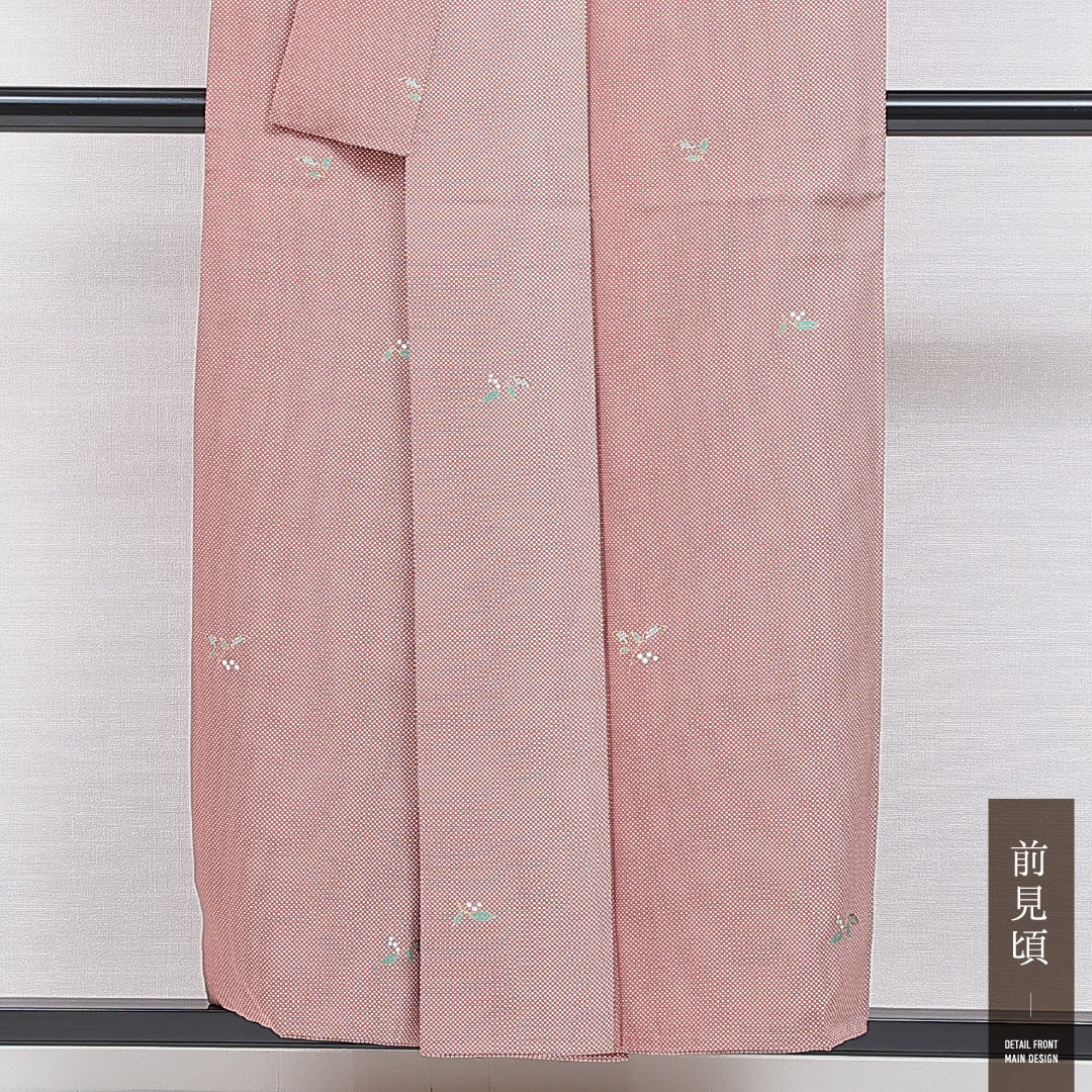 小紋 袷 身丈151cm 裄丈61cm 正絹 Sランク Sサイズ 広衿 インフォーマル 南天 ピンク系 1215-15904