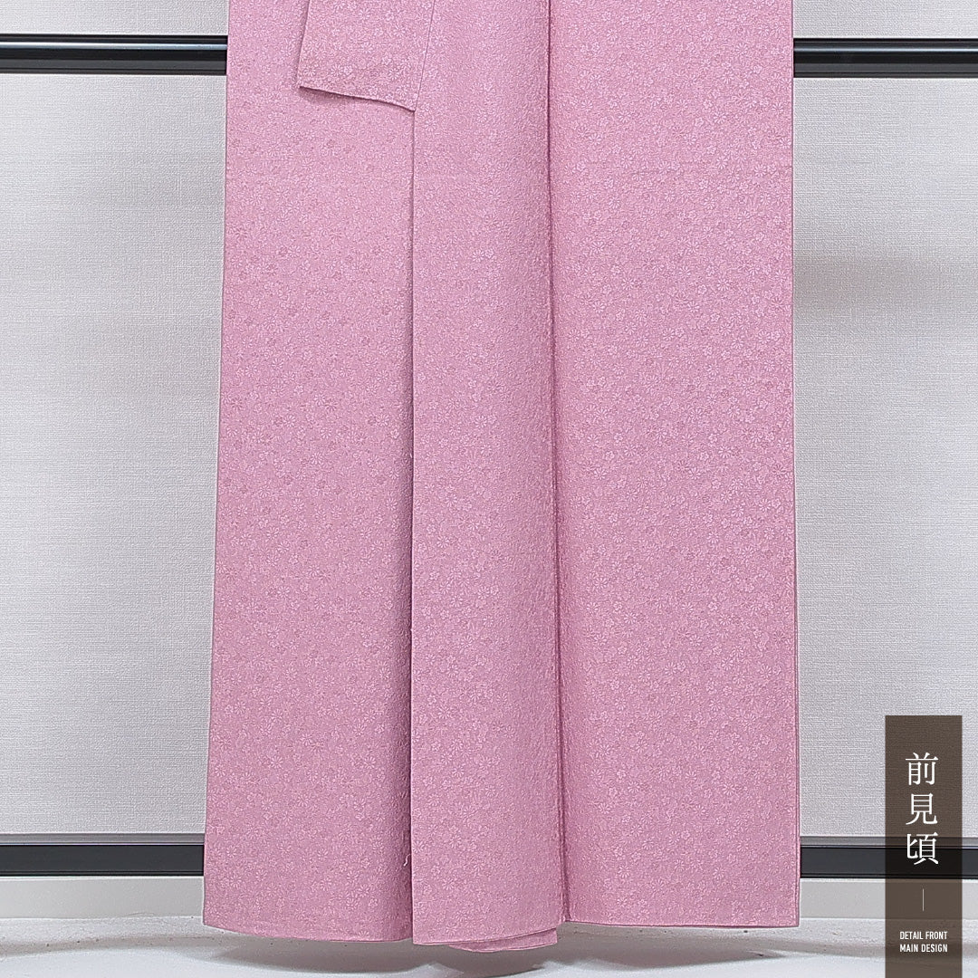色無地 袷 身丈160cm 裄丈64cm 正絹 Sランク 一つ紋 (丸に根笹) 紋意匠 (菊や紅葉) セミフォーマル 広衿 Lサイズ 紫系 RP 1219-16724