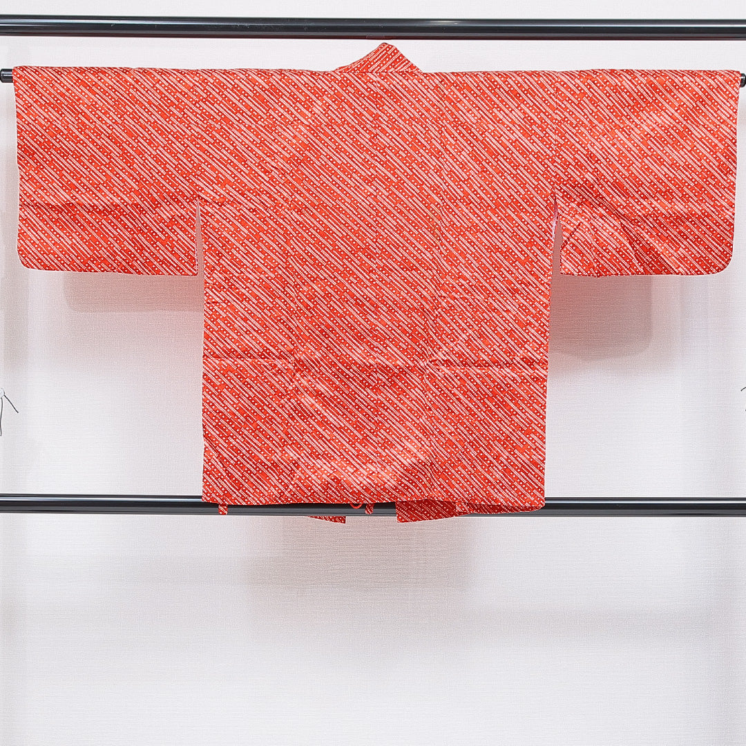 未使用品 洗える着物 道中着 袷 身丈79cm 裄丈65cm ポリエステル Nランク カジュアル Mサイズ 鹿の子柄 赤系 RP 1236-16810