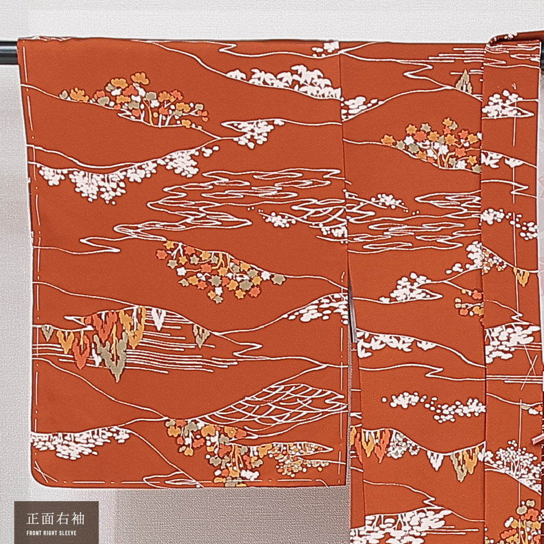 未使用品 羽織 袷 身丈79cm 裄丈63cm 正絹 Nランク カジュアル Sサイズ 紐あり しつけ糸 山 茶系 RP 1232-15318