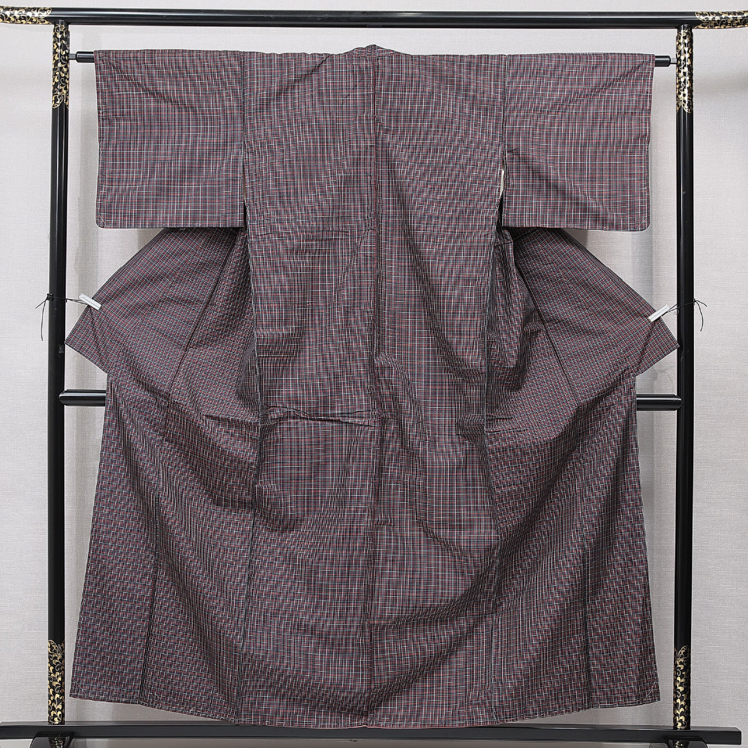 紬(大島紬) 袷 身丈157cm 裄丈62cm 正絹 Cランク Mサイズ 広衿 インフォーマル 格子 多色系 1216-15669