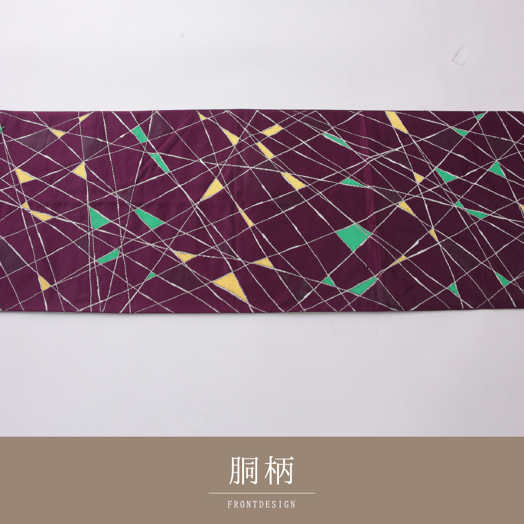 袋帯 帯丈434cm インフォーマル 六通 帯芯なし Cランク 正絹 創作柄 紫系 1223-02246