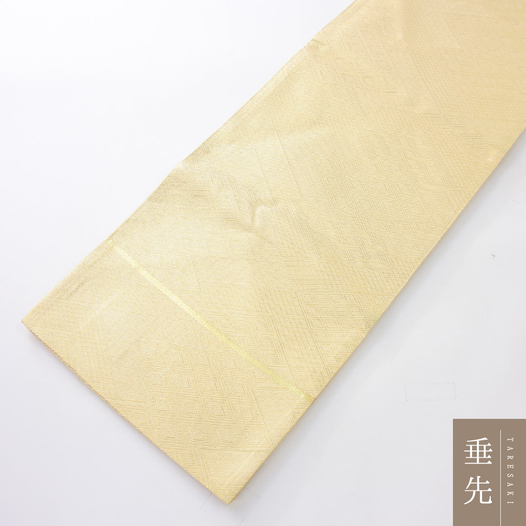 袋帯 帯丈440cm 正絹 全通 フォーマル 本場筑前博多織 菱つなぎ ガード加工 証紙 金系 1243-02175