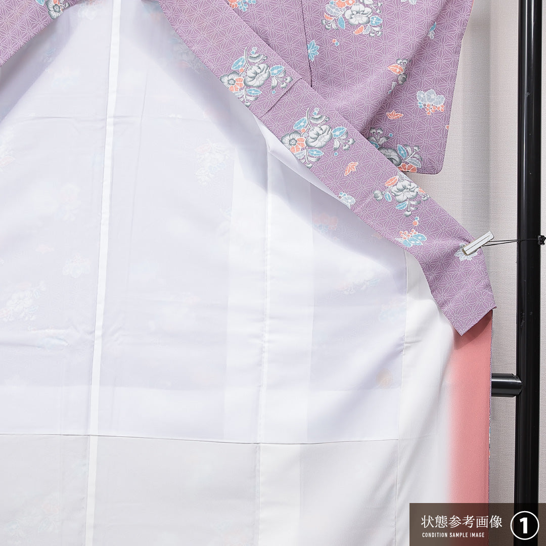 洗える着物 小紋 袷 身丈152cm 裄丈62cm ポリエステル Aランク インフォーマル 広衿 Sサイズ 椿 紫系 RP 1221-15843
