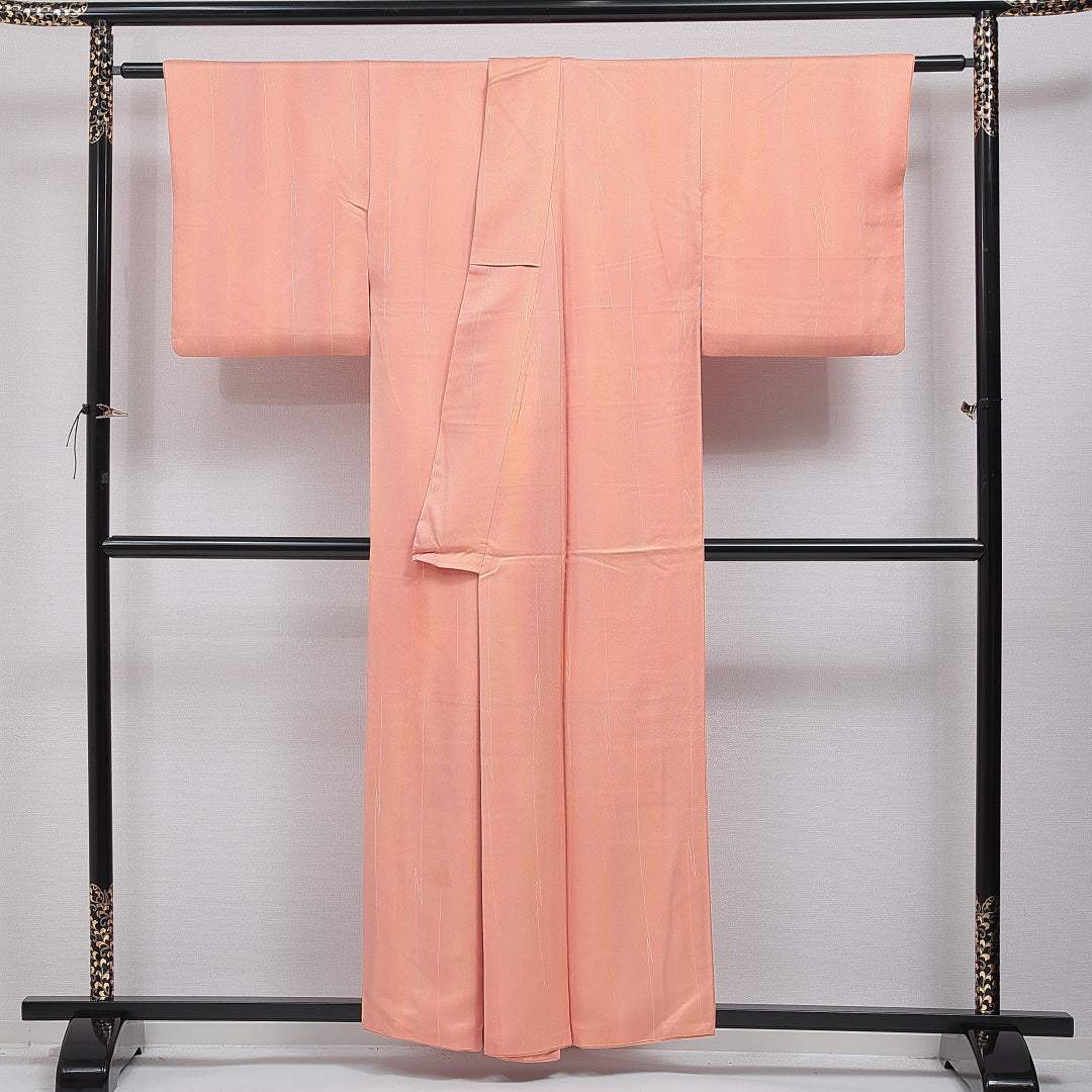 小紋 袷 身丈152cm 裄丈66cm 正絹 Bランク インフォーマル 広衿 Sサイズ 創作柄 ピンク系 RP 1221-15921