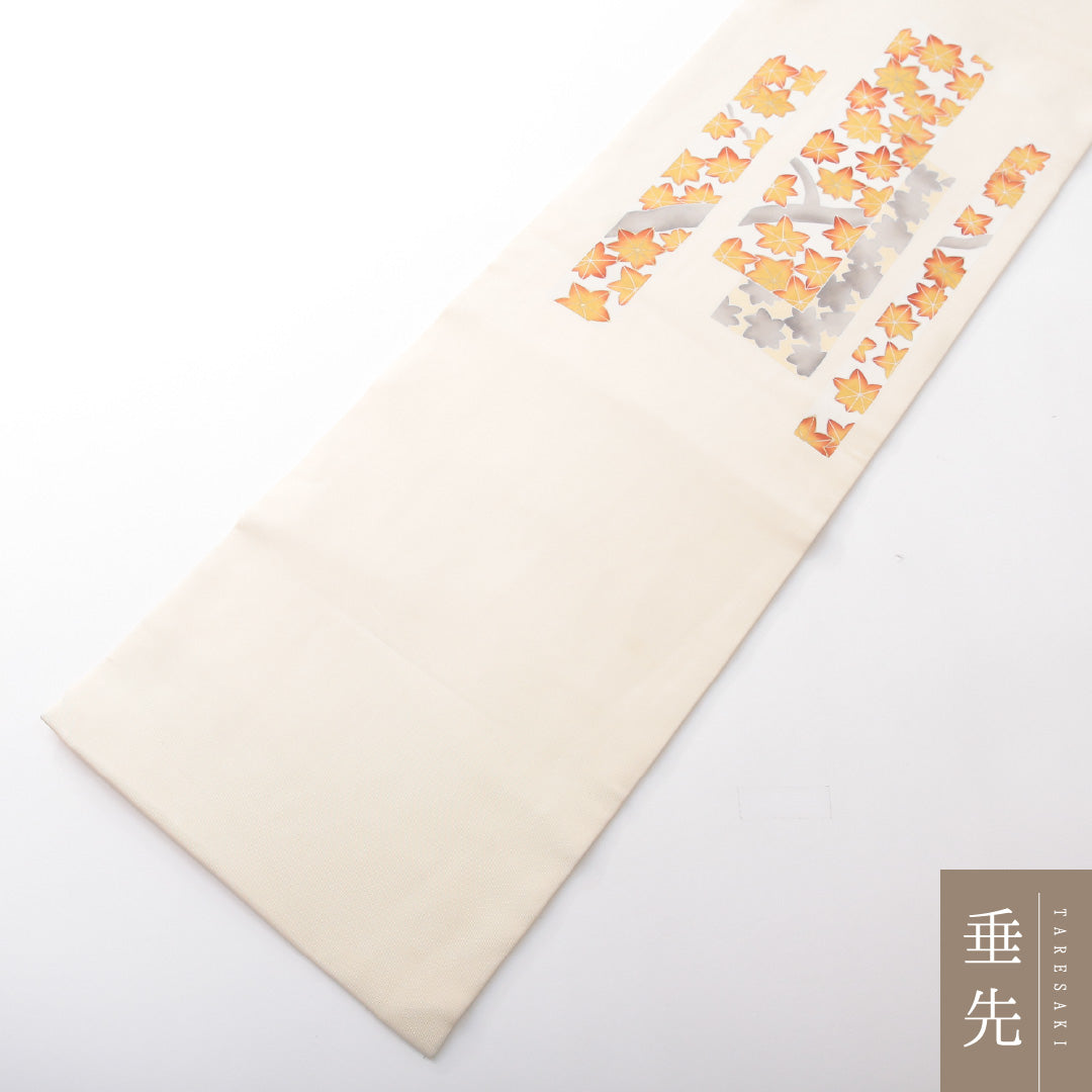 九寸名古屋帯 Aランク 帯丈366cm 正絹 ポイント柄 名古屋仕立て 織り インフォーマル 塩瀬 紅葉 クリーム系 RP 1245-03742