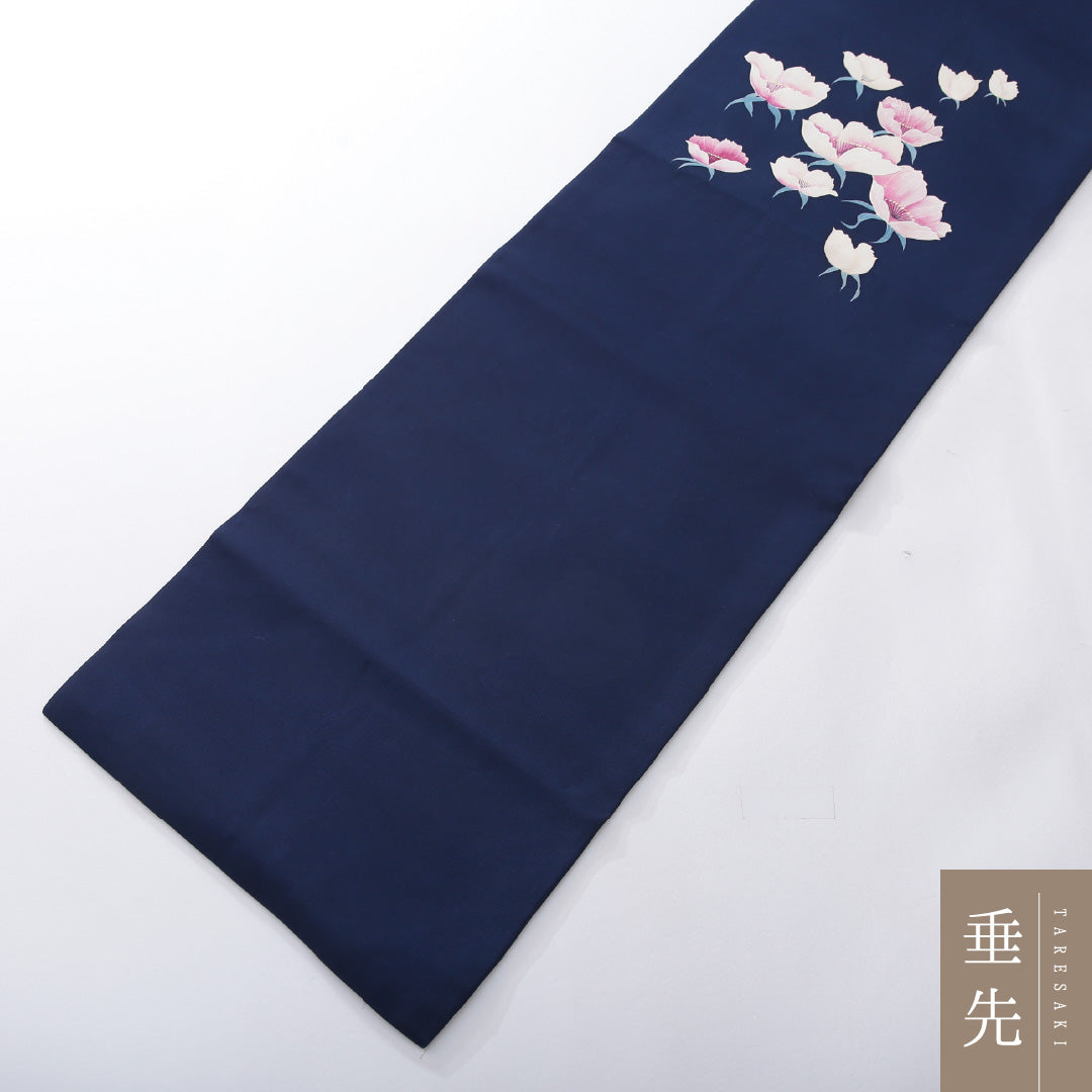 九寸名古屋帯 帯丈349cm インフォーマル 名古屋仕立て ポイント柄 Bランク 正絹 塩瀬 芙蓉 紺系 1224-03899