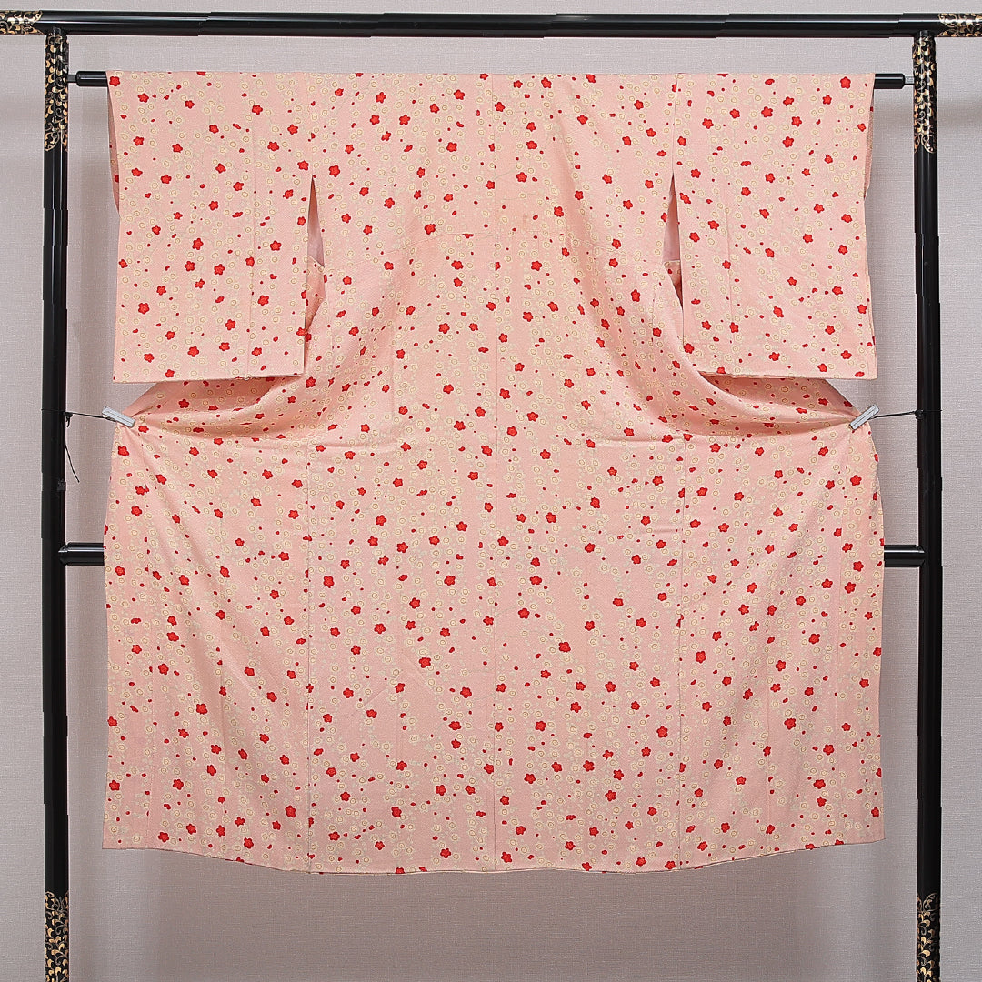 アンティーク 長襦袢 無双袖 身丈139cm 裄丈61cm 正絹 Cランク 2XLサイズ 梅 ピンク系 1229-16500