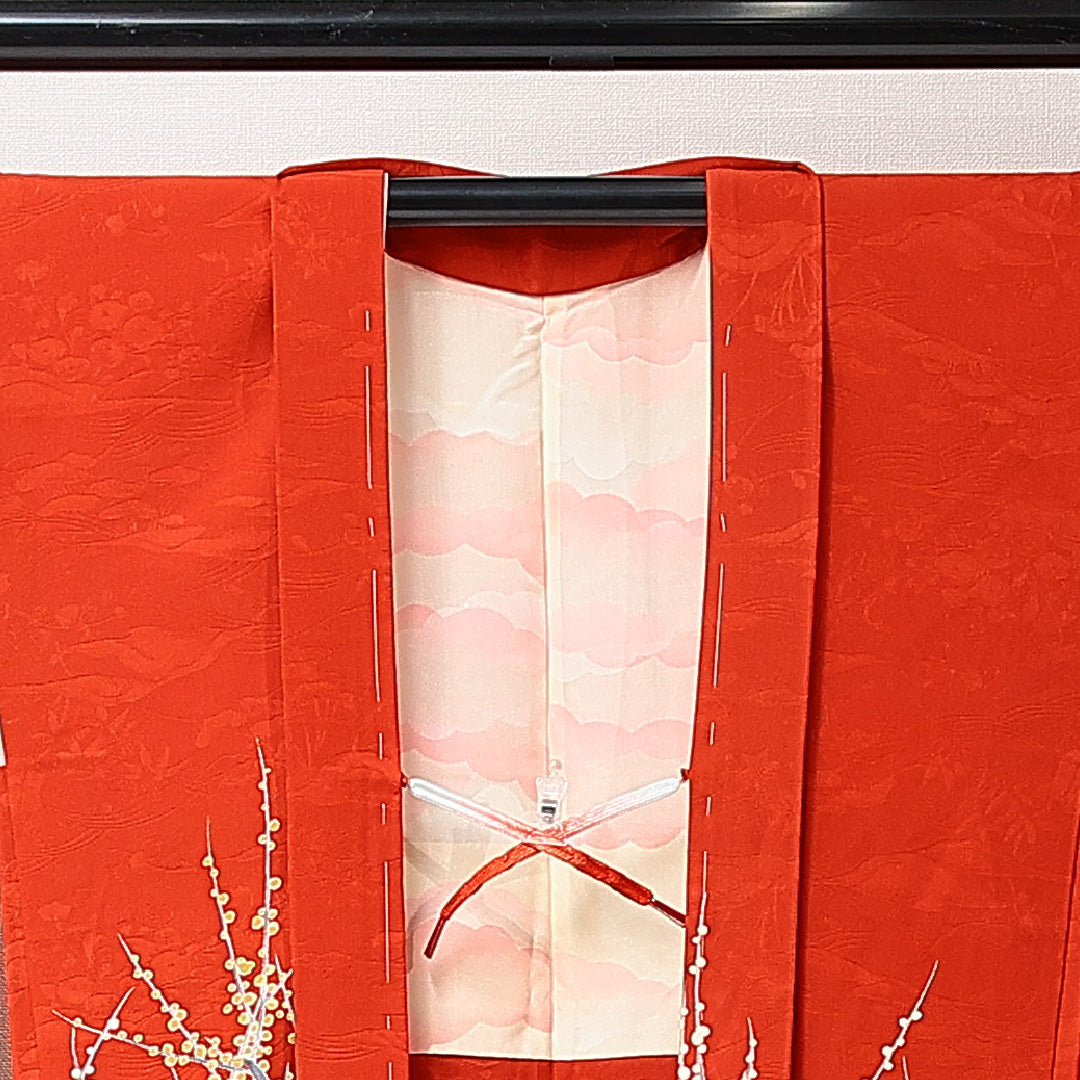 絵羽羽織 袷 身丈78cm 裄丈63cm 正絹 Sランク インフォーマル Sサイズ 紐あり 梅 赤系 RP 1234-15285