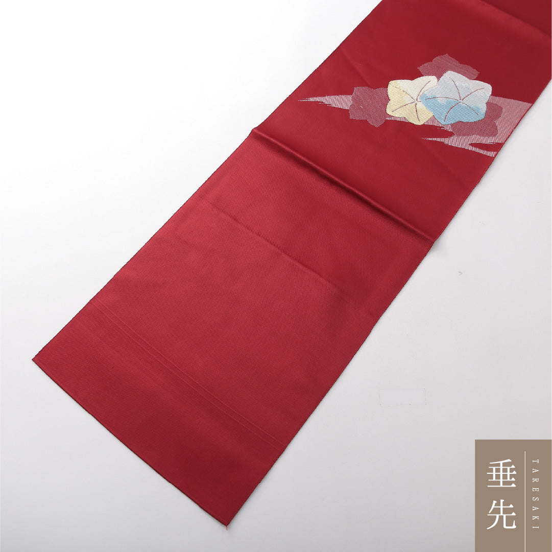 八寸名古屋帯 Aランク 帯丈328cm 正絹 ポイント柄 松葉仕立て 織り インフォーマル 楓 赤系 LP 1245-03776