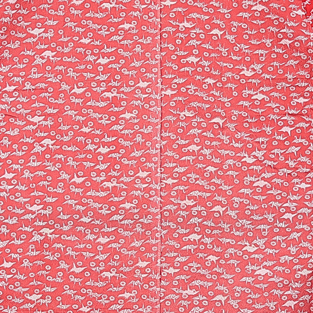 長襦袢 単衣 身丈125cm 裄丈63cm 正絹 Aランク Mサイズ バチ衿 肩当て 鶴 赤系 1229-15673