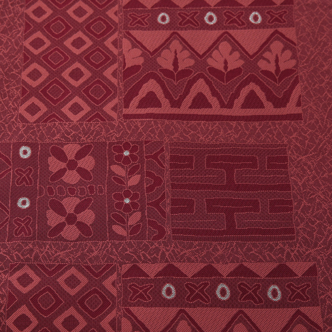 袋帯 帯丈436cm セミフォーマル 六通 帯芯なし Sランク 正絹 幾何学柄 赤系 1223-01973