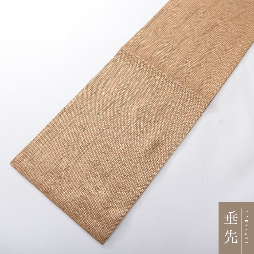 八寸名古屋帯 Aランク 帯丈358cm 正絹 全通 開き仕立て 織り カジュアル よろけ縞 ベージュ系 RP 1245-03890