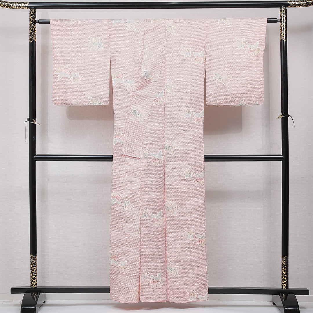洗える着物 付下げ 袷 身丈157cm 裄丈64cm ポリエステル Sランク インフォーマル 広衿 Mサイズ 楓 吉祥文様 白系 RP 1218-15851