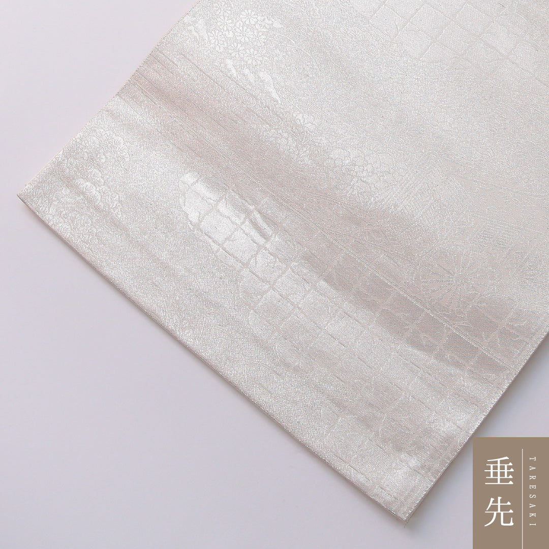袋帯 帯丈436cm 正絹 六通 フォーマル 平安絵巻 御所解 吉祥文様 銀系 白系 1243-01965