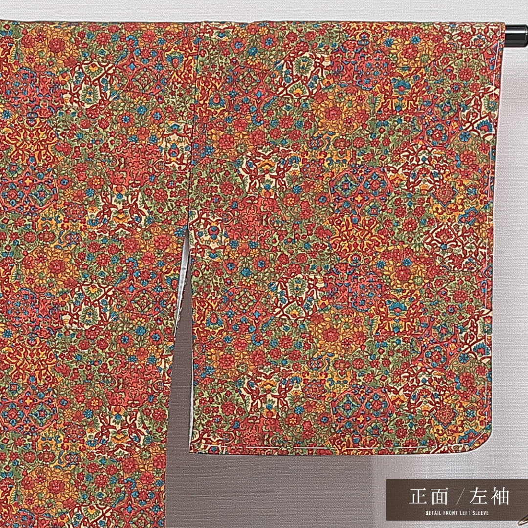 洗える着物 小紋 袷 身丈157cm 裄丈67cm ポリエステル Sランク インフォーマル 広衿 Mサイズ 更紗柄 多色系 RP 1221-16431