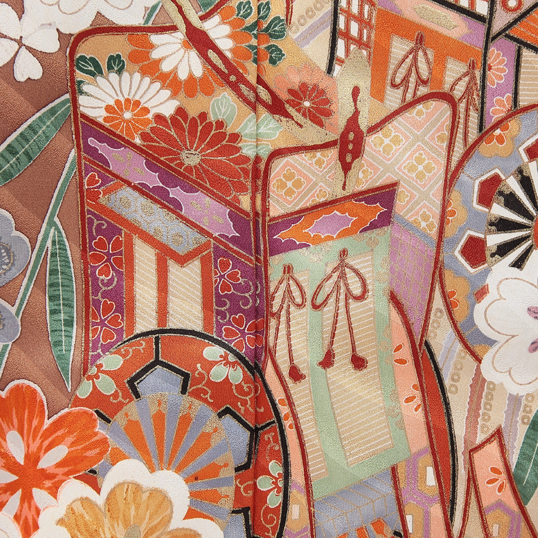 振袖 袷 身丈166cm 裄丈65cm フォーマル Sランク XLサイズ 正絹 広衿 御所車 菊 1213-F0716