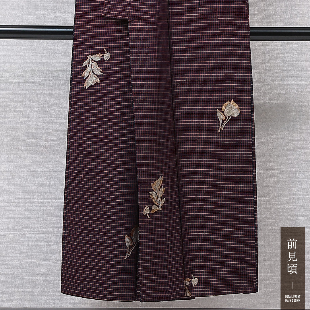 アンティーク お召 単衣 身丈147cm 裄丈64cm 正絹 Cランク バチ衿 XSサイズ 植物柄 多色系 RP 1222-16753