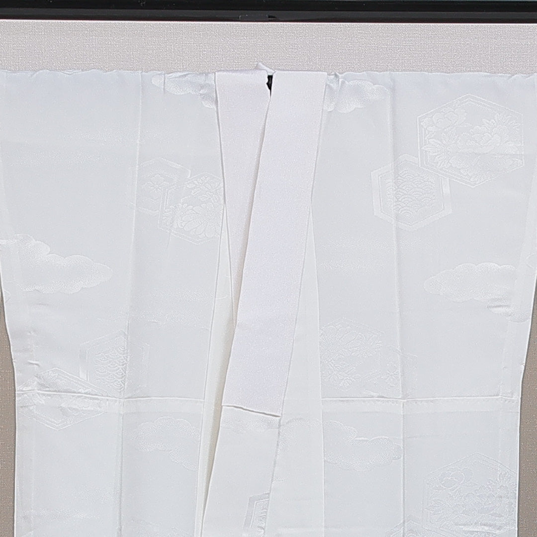 長襦袢 無双袖 身丈137cm 裄丈65cm 正絹 Aランク 2XLサイズ 亀甲 白系 RP 1239-16552