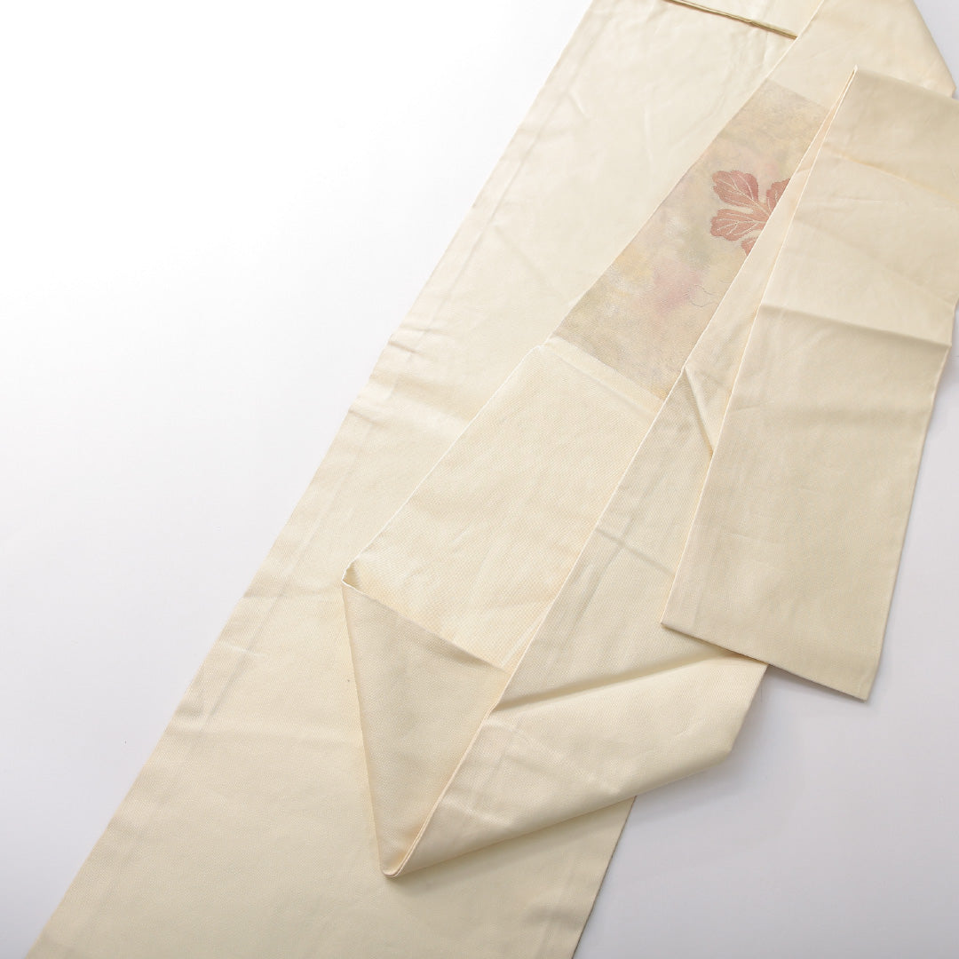 九寸名古屋帯 帯丈359cm カジュアル 名古屋仕立て 六通 Aランク 正絹 葡萄 クリーム系 1224-03824