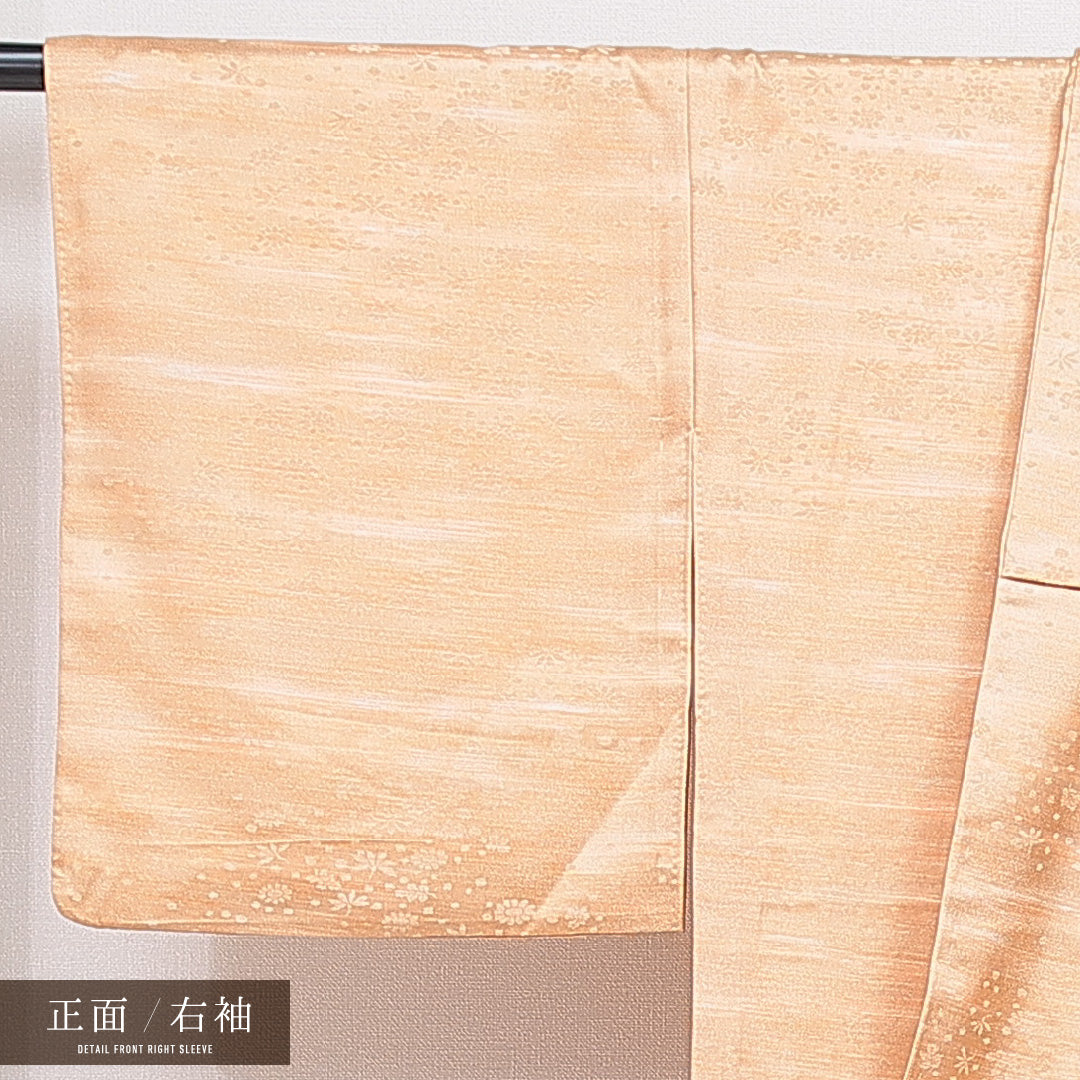 洗える着物 色無地 袷 身丈156cm 裄丈66cm ポリエステル Sランク 紋意匠 (菊) インフォーマル 広衿 Mサイズ 織り出し 朱系 RP 1219-15959