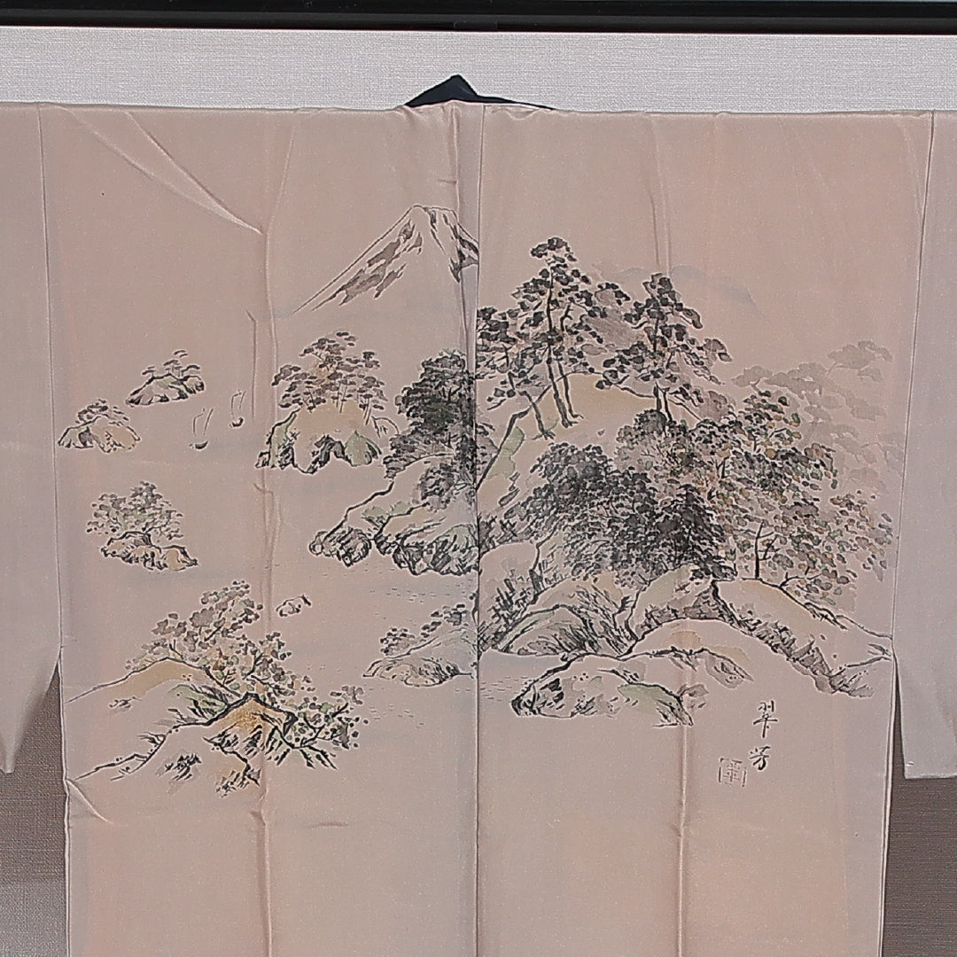 長襦袢 男性用 無双袖 身丈132cm 裄丈68cm 正絹 Aランク Sサイズ 落款 山 松 ベージュ系 RP 1241-16501