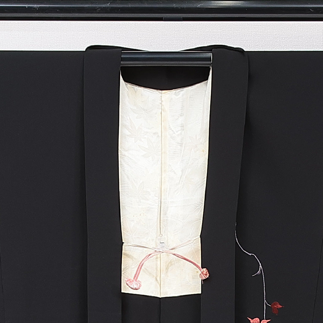 羽織 袷 身丈79cm 裄丈64cm 正絹 Cランク カジュアル Mサイズ 織り出し 紐あり 撫子 黒系 LP 1232-15311