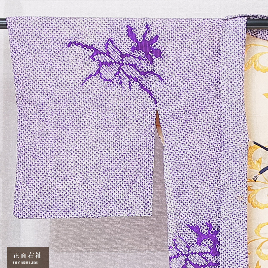 羽織 袷 身丈81cm 裄丈65cm 正絹 Aランク カジュアル バチ衿 Mサイズ 紐あり 楓 白系 RP 1232-15168