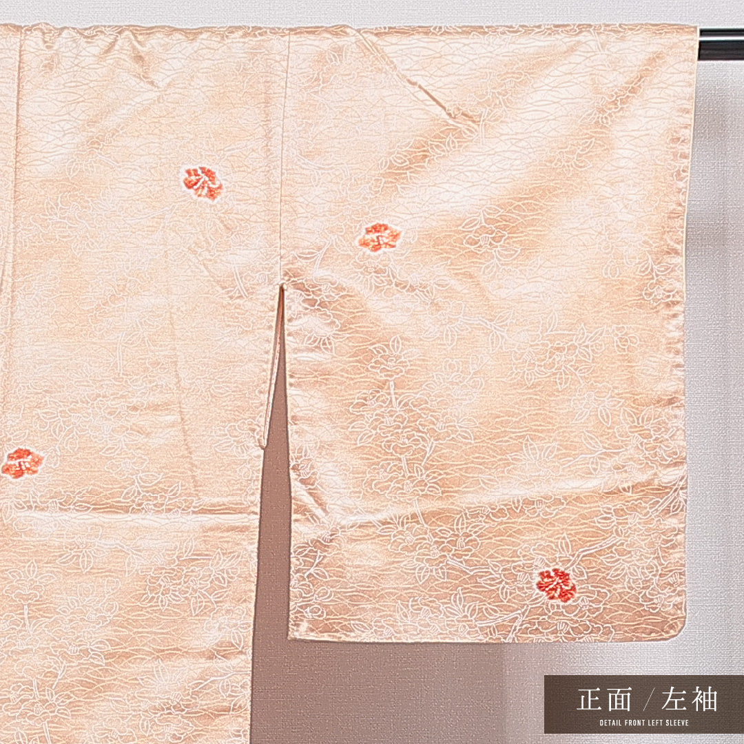 洗える着物 小紋 袷 身丈156cm 裄丈62cm ポリエステル Sランク インフォーマル 広衿 Mサイズ 椿 朱系 RP 1221-16314