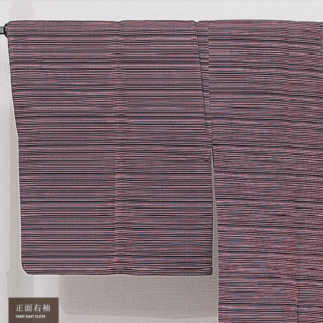 道行コート 袷 身丈85cm 裄丈65cm 正絹 Aランク Mサイズ フォーマル ポケットあり 縞 黒系 赤系 1263-15135