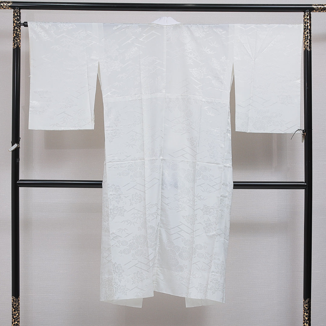 長襦袢 無双袖 身丈134cm 裄丈66cm ポリエステル 洗える着物 Aランク XLサイズ 牡丹 白系 RP 1239-16541