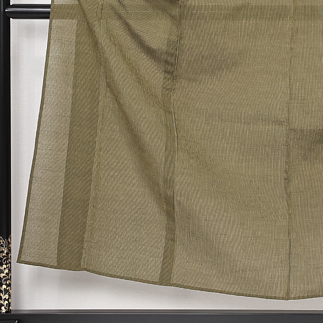 麻の紬(小千谷縮) 夏物 洗える着物 夏物 身丈152cm 裄丈60cm 麻 Sランク Sサイズ バチ衿 カジュアル 縮 無地 茶系 黄系 1216-12994