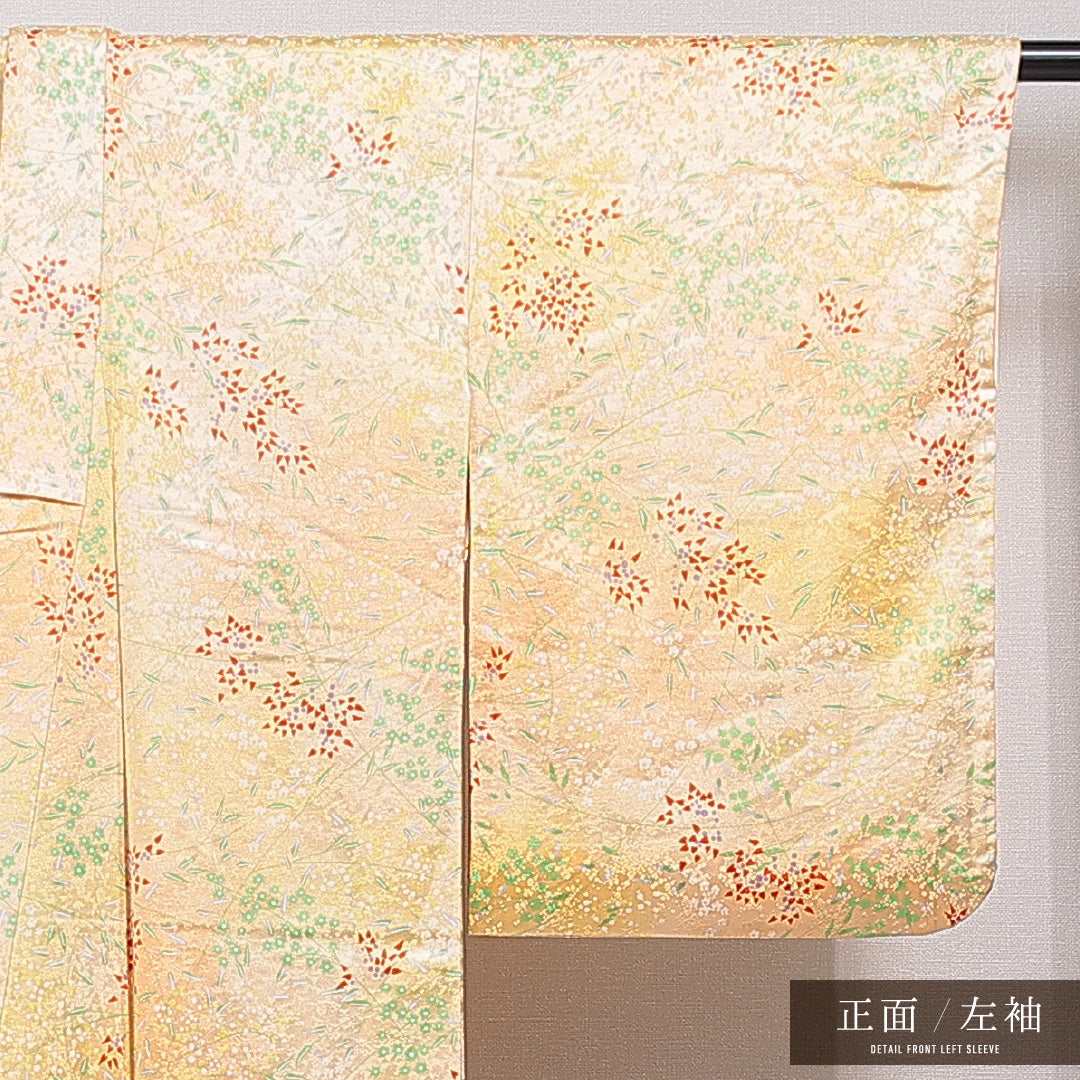 小紋 袷 身丈163cm 裄丈63cm 正絹 Sランク インフォーマル バチ衿 Lサイズ 花柄 植物柄 ピンク系 RP 1221-15426