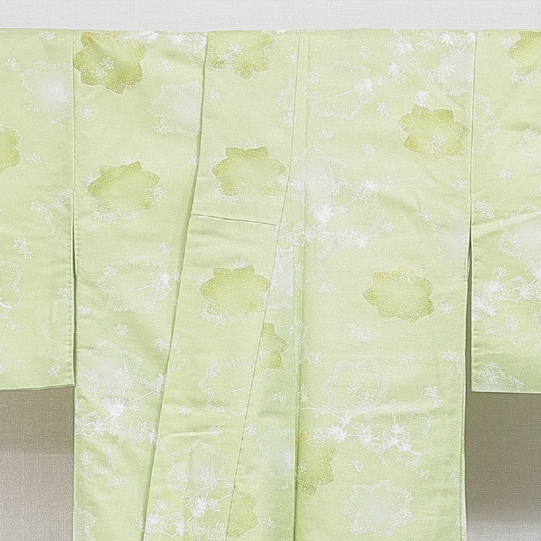 小紋 洗える着物 袷 身丈154cm 裄丈63cm ポリエステル Cランク Sサイズ 広衿 インフォーマル 楓 緑系 1215-16257