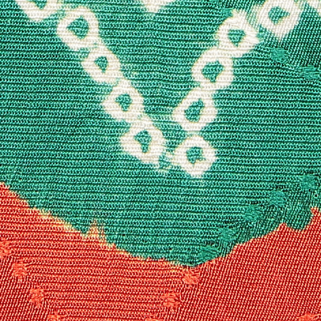 羽織 袷 身丈77cm 裄丈64cm 正絹 Sランク Mサイズ バチ衿 カジュアル 紐あり 鹿の子柄 七宝 朱系 1217-15138