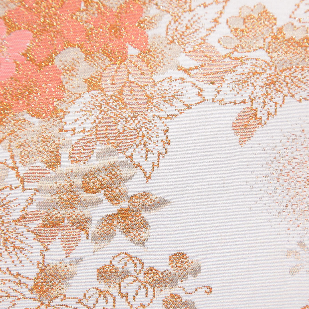 お召 袷 身丈152cm 裄丈63cm 正絹 Cランク Sサイズ 広衿 インフォーマル 牡丹 白系 金系 1265-15742