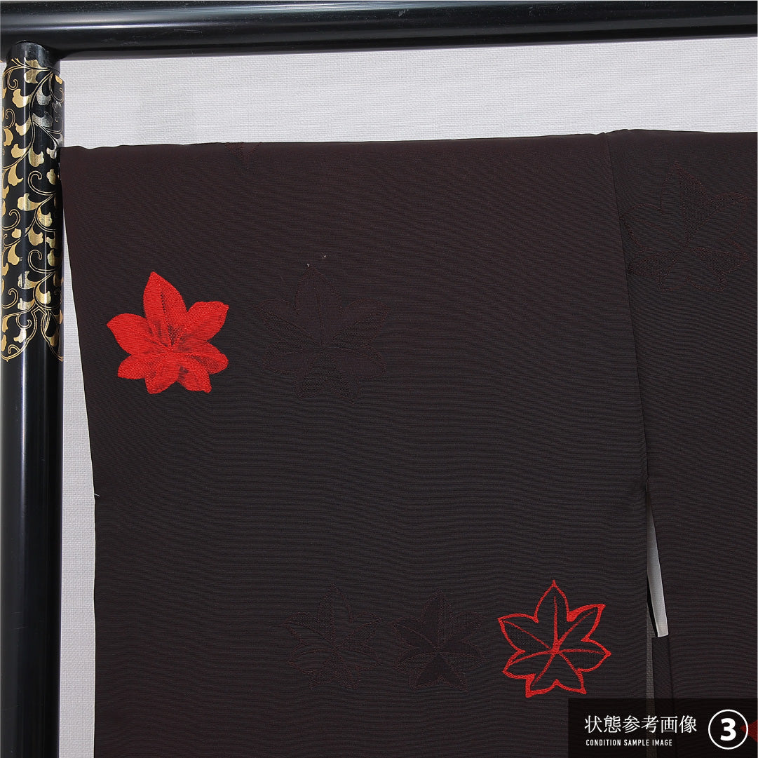 羽織 袷 身丈82cm 裄丈66cm 正絹 Bランク Mサイズ カジュアル 紐あり 紅葉 茶系 1217-16159